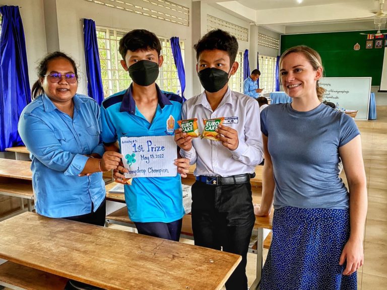 UT Extension Specialist, Kristen Johnson, pictured working with students in Cambodia as a F2F volunteer.