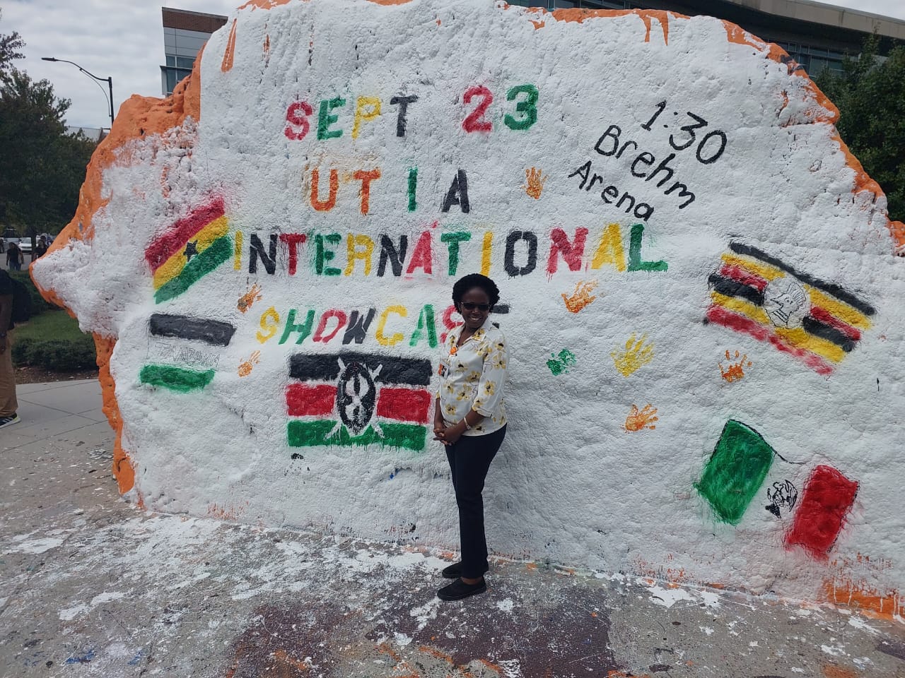Eunice Shilo Nginya pictured in front of the UT Rock.